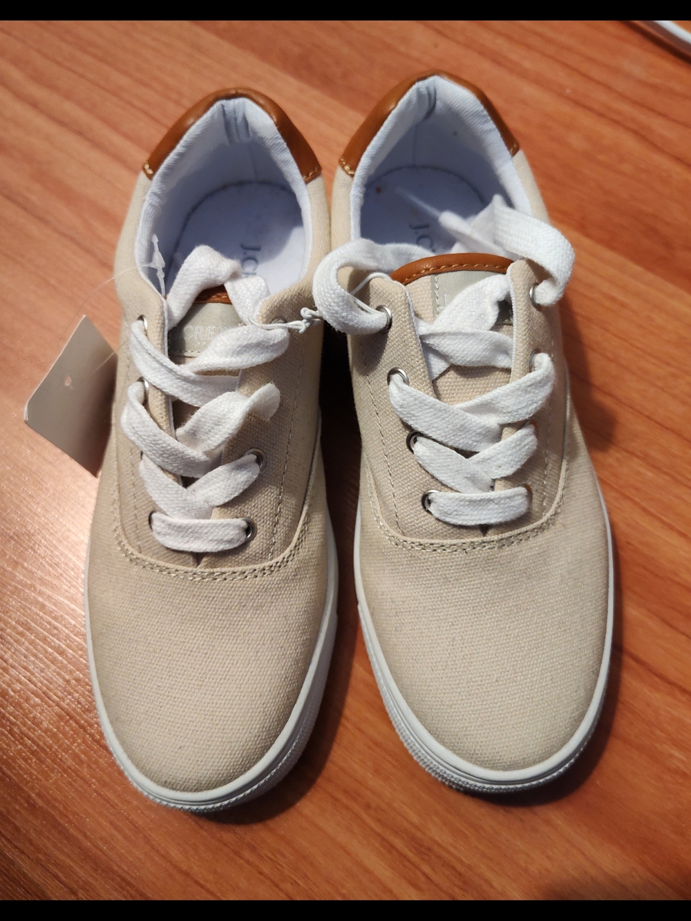 Crewcuts Beige Canvas Kids Sneakers with White Laces
